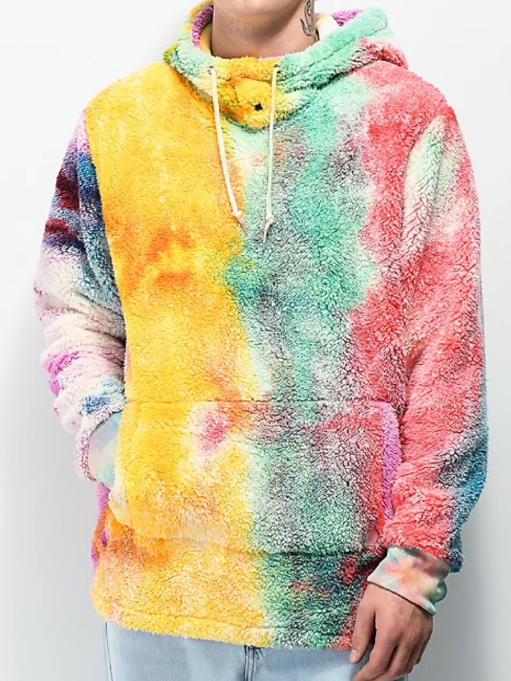 Empyre Rainbow Tie Dye Sherpa Fleece Hoodie Men’s Size Medium